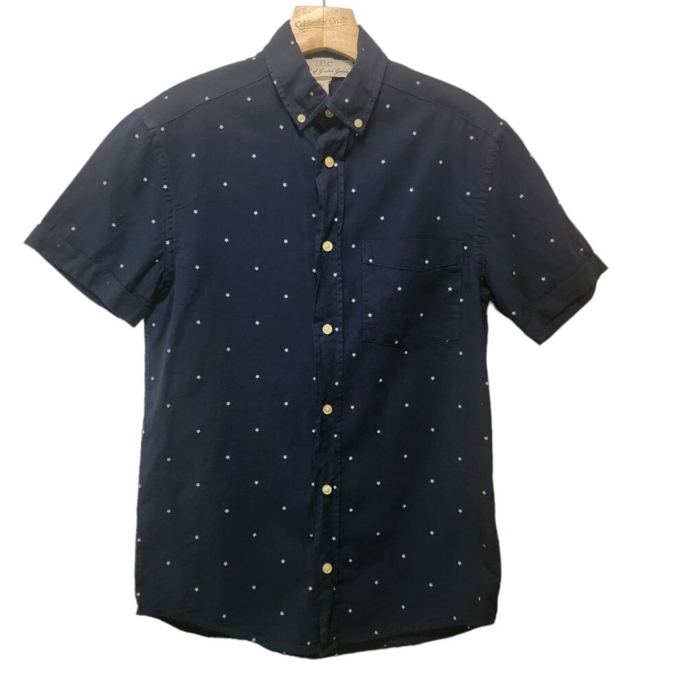L.O.G.G.‎ Shirt Navy Blue Polka Dot Short Sleeve Womens XS Extra Small EUC
